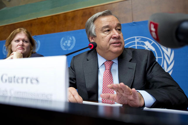 Antonio Guterres, United Nations High Commissioner for Refugees, during the press conference after his visit to Burkina Faso to review the Mali refugee operation and to draw international attention to the neglected West African refugee crisis. They will also respond to queries on other crises such as South Sudan and Syria. 3 August 2012. Photo by Jean-Marc Ferré