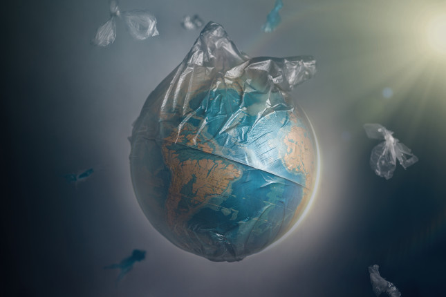 The earth covered in plastic wrap