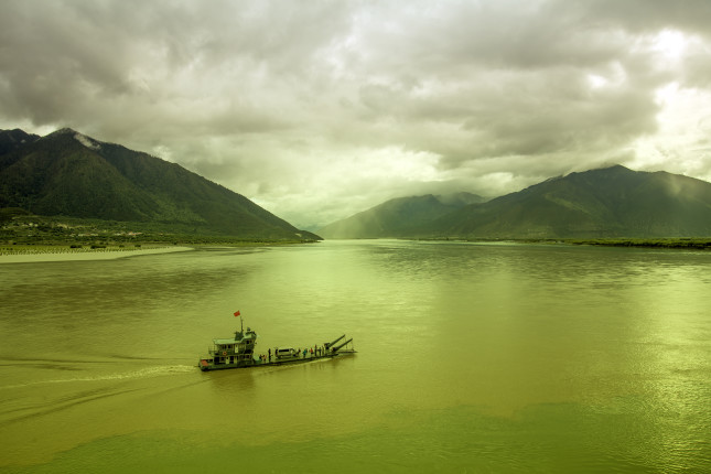 The,Junction,Of,Two,Rivers,In,China,,Tibet,,"the,Brahmaputra
