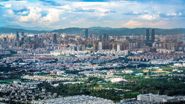 Kunming city skyline panorama with buildings of downtown area in Yunnan China