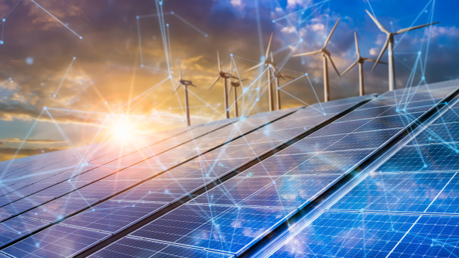 Solar,Cell,Plant,And,Wind,Generators,In,Urban,Area,Connected