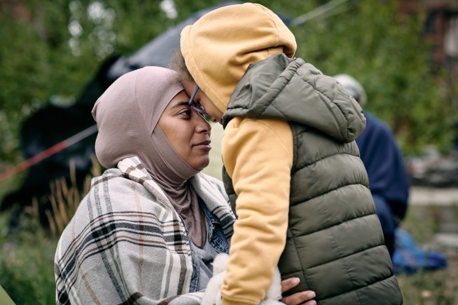 Happy,Middle-eastern,Mother,In,Headscarf,Touching,Foreheads,With,Daughter,While
