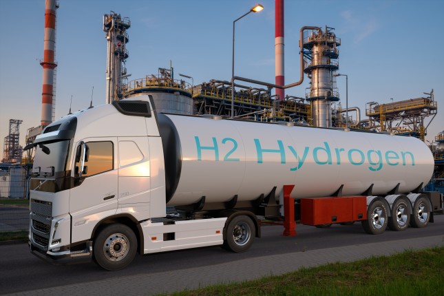 Szczecin,poland-december,2021:volvo,Truck,With,Tanker,Carrying,Liquid,Hydrogen-3d,Illustration.
