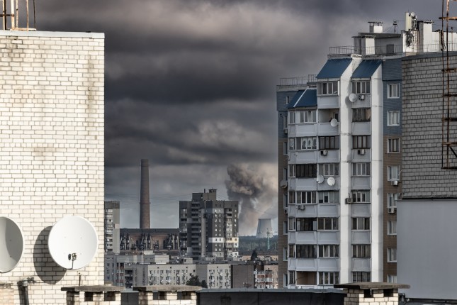 Kyiv,,Ukraine,-,Oct,10,2022:,Smoke,Rises,Over,The